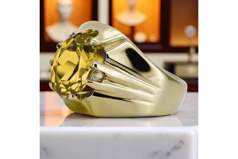 14k żółte złoto Żółty Perydot Pierścionek Vintage vrc016y